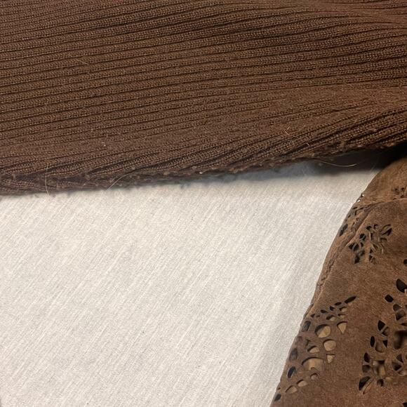 Coldwater Creek Brown Laser Cut Suede Jacket 2X Boho Western Elegant Chic - Picture 5 of 11